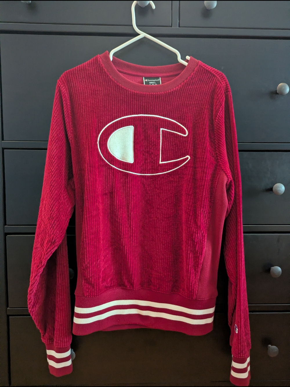 Champion Burgundy Corduroy Crewneck with White Logo